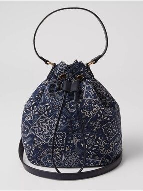 EUC! Ann Taylor Navy Bandana-Print Multiway Drawstring Bucket Bag